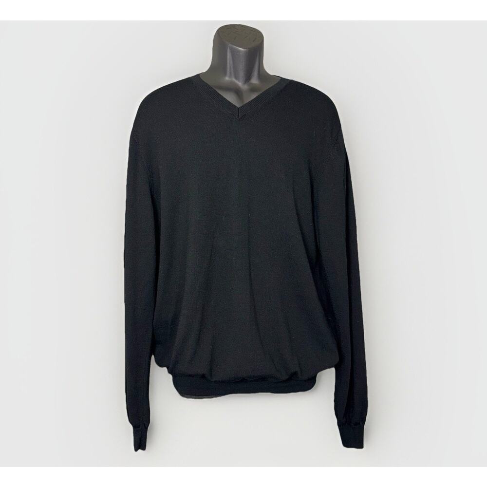 Joseph Abboud XLT‎ Tall Extra Fine Merino Wool Black Sweater V-Neck Long Sleeve